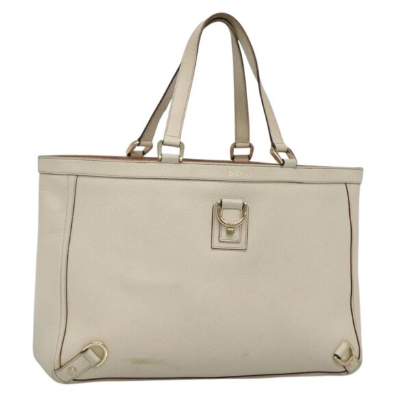 GUCCI GG Canvas Abbey Tote Bag Leather White Gold 141472 Auth fm4792 - Picture 1 of 16